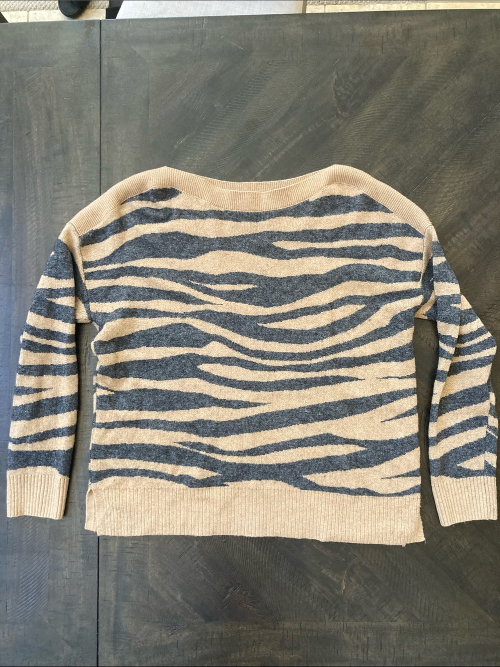 Loft women’s Beige and Grey Zebra-Print Crewneck Sweater